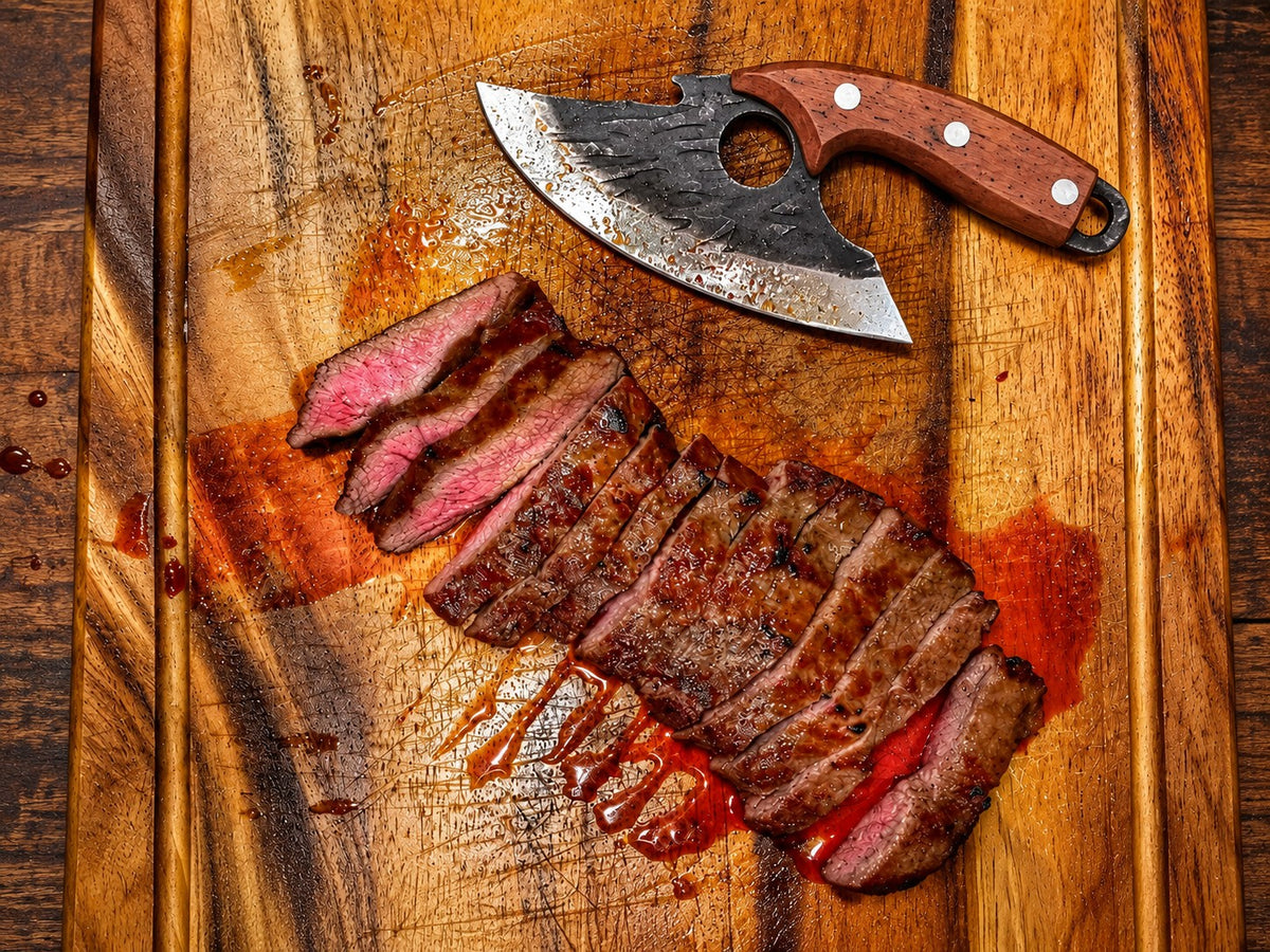 Asado cortado junto al cuchillo Afilados