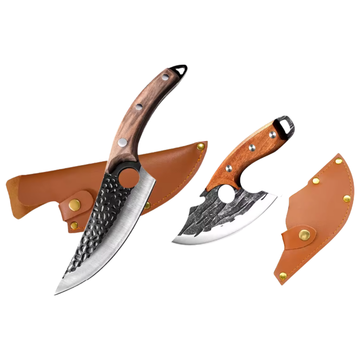 Pack Dúo: cuchillo grande café y pequeño con sus fundas